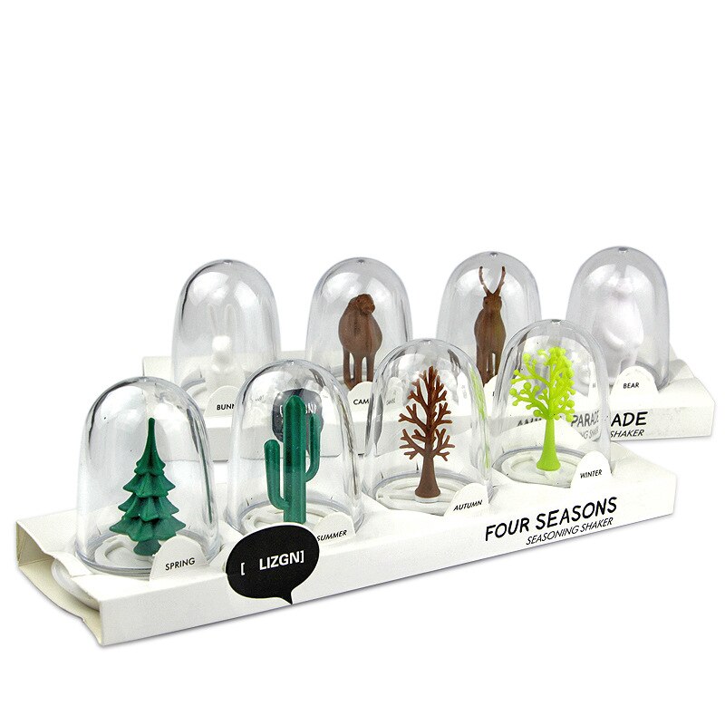 4PCS/SET Cute Seasoning Box Plant Animal Seasoning Bottles Kitchen Spice Storage Bottle Plastic Spice Jar Box