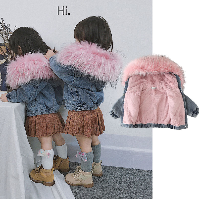 Vêtements pour enfants pour garçons et filles automne et hiver vestes velours épaississement veste en jean pour enfants de luxe grand col en fourrure
