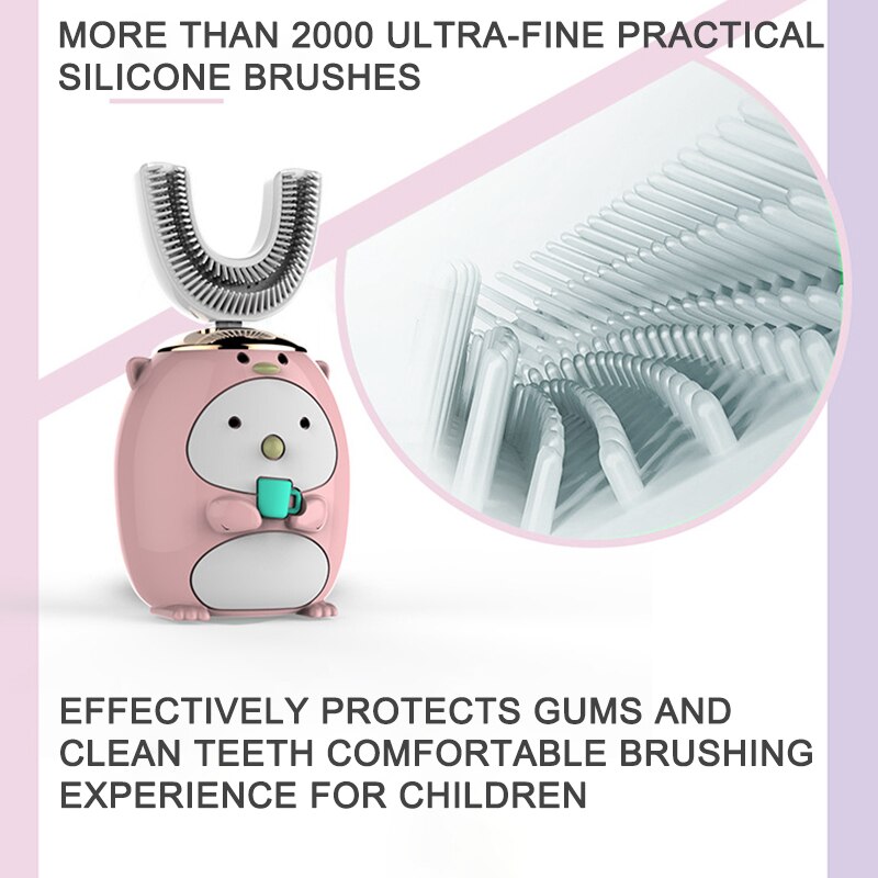 Smart 360 Graden U Elektrische Tandenborstel Kids Silicon Automatische Ultrasone Tanden Tandenborstel Cartoon Patroon Kinderen