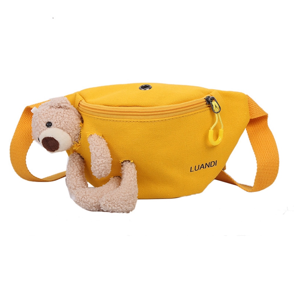 Doce meninas bonito dos desenhos animados urso saco de peito feminino casual lona pacote cintura zíper sacos crossbody sacos de esportes com buraco fone de ouvido: Amarelo