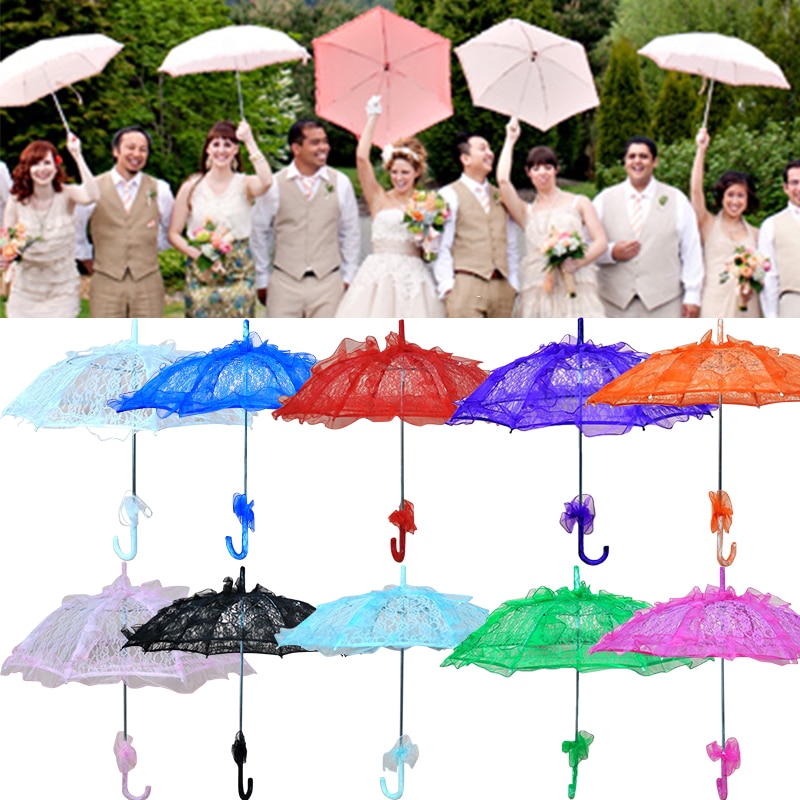 Farverig bryllup brude paraply gammel western romantisk manuel åbning fleur parasol flæser indretning blonde paraply  d30