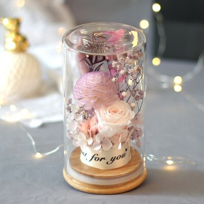 Preserved Flower Rose Glass In A Dome Dried Flower Bouquet For Valentine's Day Girlfriends Birthday Wedding: Round Purple