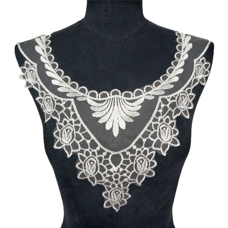 Wit Kant Kragen Stof Applicaties Mesh Geborduurde Versieringen Naai Op Patches Bruiloft Decoratie Jurk DIY: 7