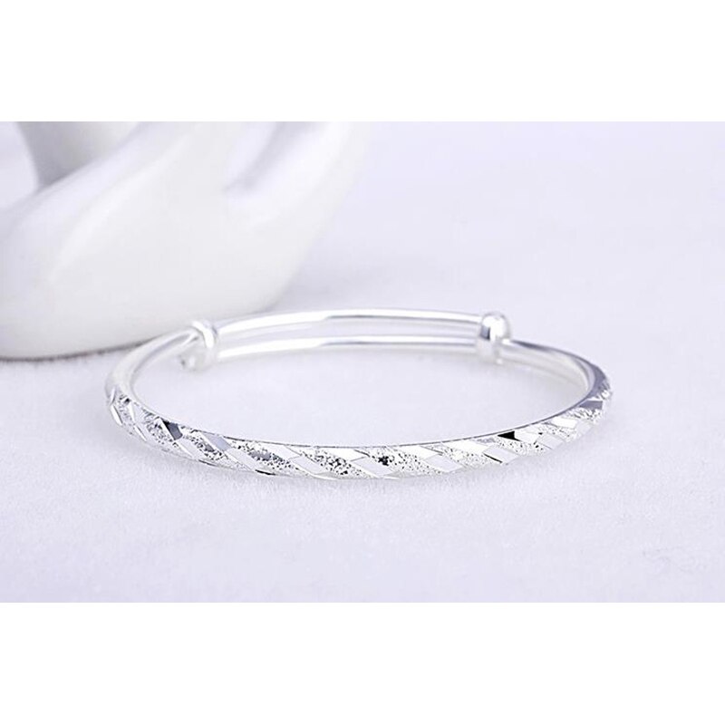 Arrivals 925 Sterling Silver Matte Circle Bangle Bracelets For Women Lady Adjustable Bracelet AY332