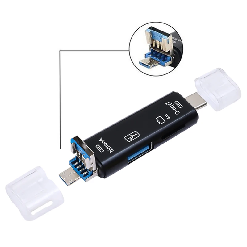 5 In 1 Multifunction Usb 2.0 Type C/Usb /Micro Usb/Tf/SD Memory Card Reader OTG Card Reader Adapter Mobile Phone Accessories: WHITE