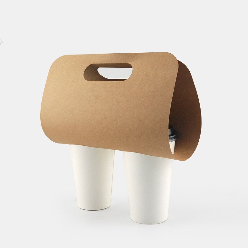 50 Stuks Wegwerp Bekerhouder Koffie Sojamelk Plastic Cup Takeaway Verpakking Papier Bekerhouder Met Handvat