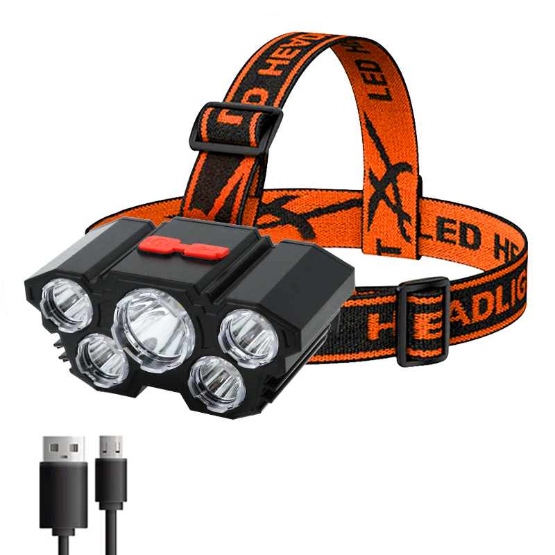 5 LED taschenlampe wiederauf ladbar mit eingebautem 18650 batterie Stark licht Camping abenteuer angeln kopf licht scheinwerfer