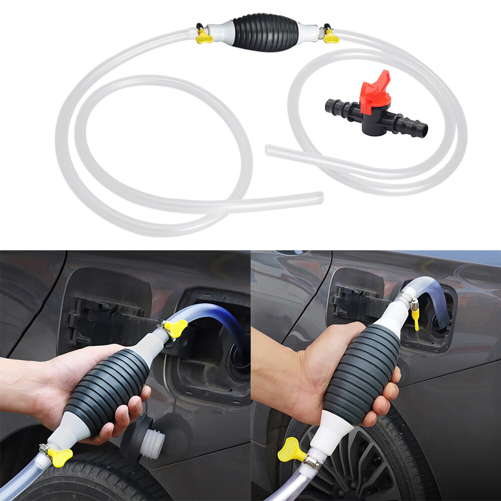 VODOOL Car Auto Truck Gasoline Siphon Hose Gas Oil Water Fuel Transfer Siphon Pump Hand Primer Bulb with 2 PVC Hoses + Valve