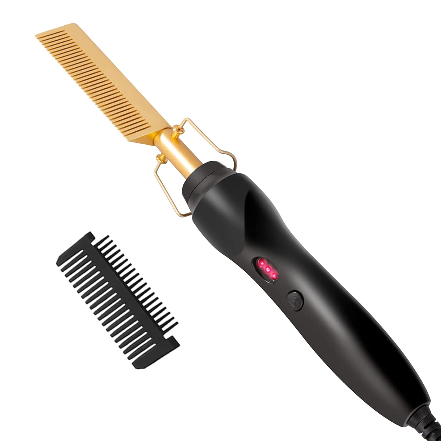 Lisseur de cheveux 2 en 1, peigne chauffant électrique, Styler de presse en céramique à haute chaleur pour cheveux américains et africains: Or / UK