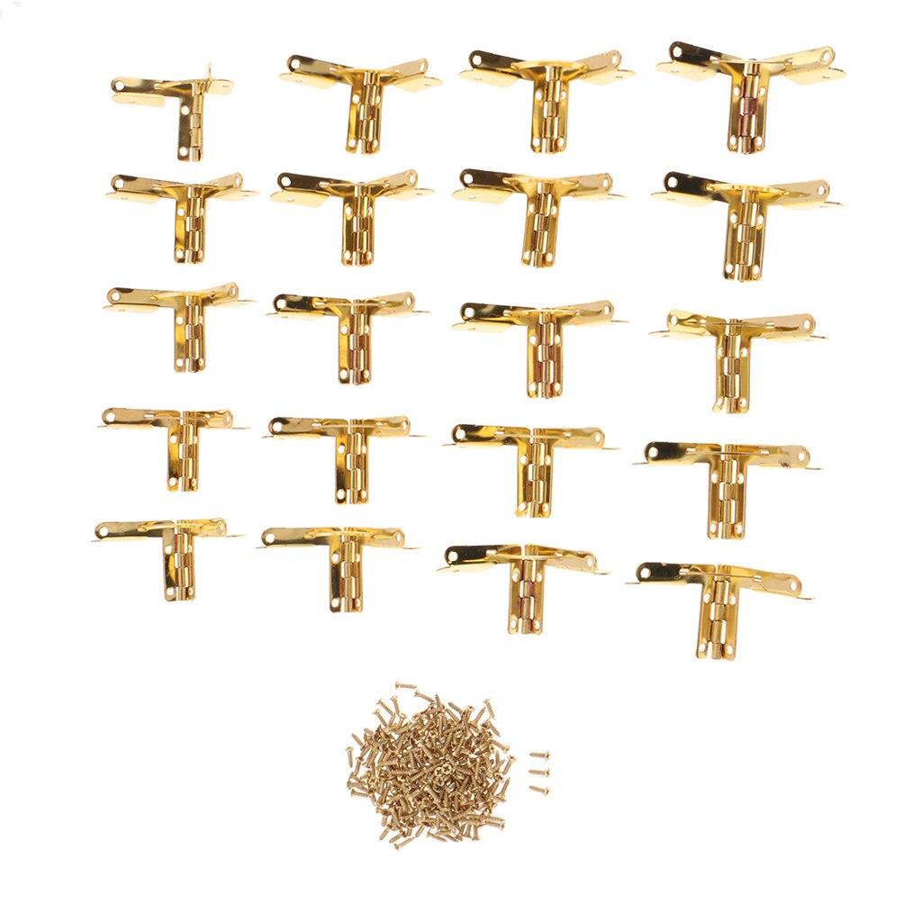 20pcs 90 Degree Angle Support Spring Hinges Door Hinge for Small Jewelry Wine Case Cabinet Watch Box Wooden Lid: Gold