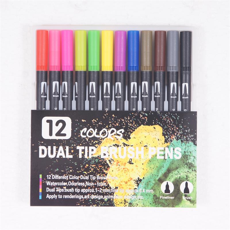 100 Colors Fine Liner Dual Tip Art Markers Watercolor Brush Pen Set For School Art Supplies Best Effect For Drawing And Painting: 12 Colors