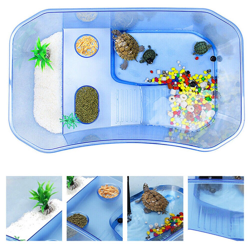 1set Blauw Plastic Reptiel Schildpad Schildpad Vivarium Doos Aquarium Tank met Koesteren Ramp 40*23*13cm