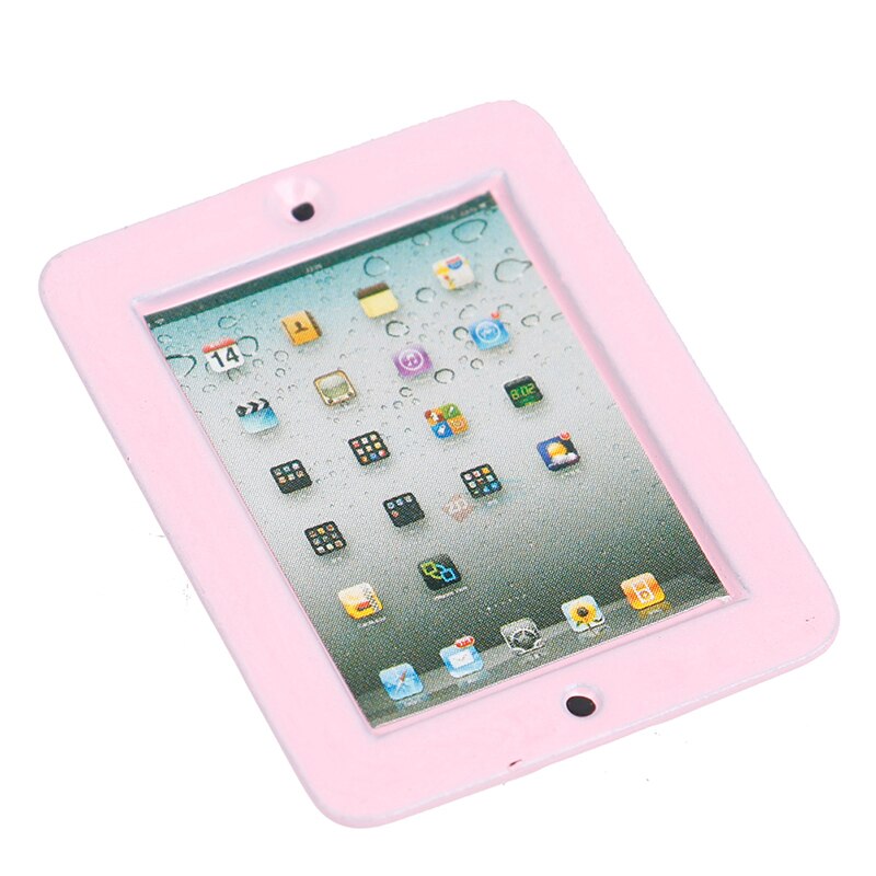 Pink Metal 1Pc 1:12 Dollhouse Miniature Laptop Computer Metal Tablet Computer Model Toy Doll Room Accessories