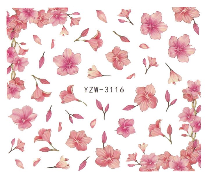 1 pieza de calcomanías para uñas, pegatinas de transferencia de agua, flores románticas, rosas, marcas de agua, deslizador, decoración de uñas, manicura: YZW3116