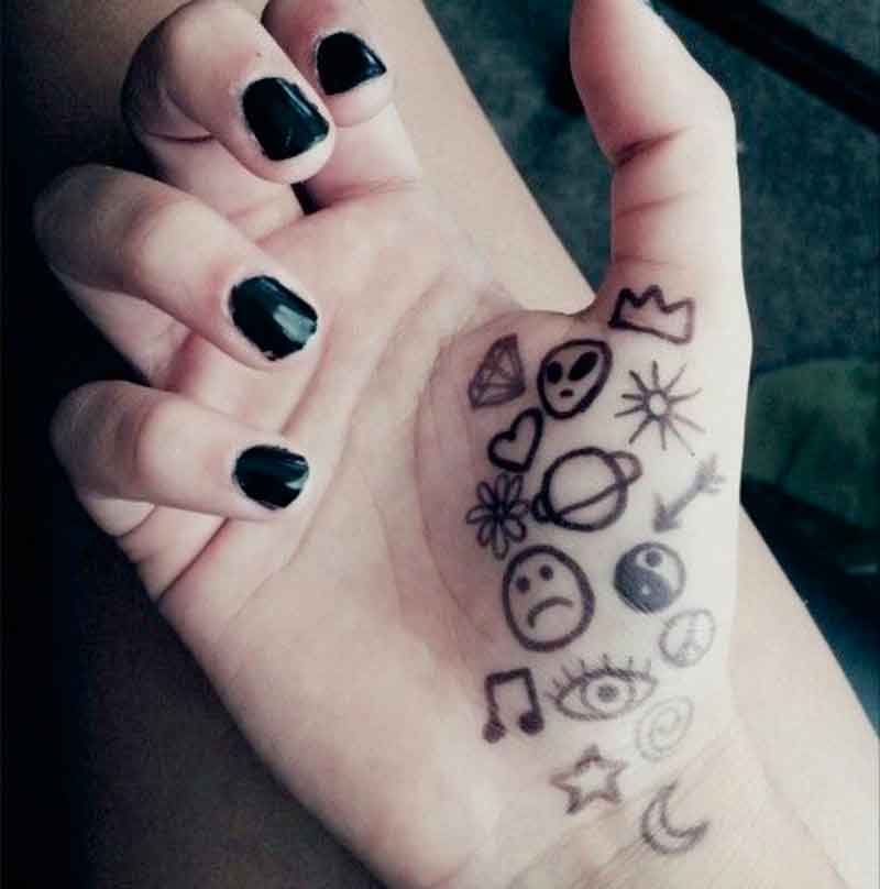 #BH1703 1 piece Stick N Poke Black Henna Tattoo with Semicolon ,ET, daily pattern Temporary Tattoo for Hands Stickers