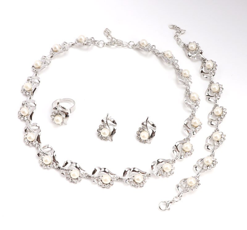 Conjuntos de joyería de bisutería de perlas simuladas de , conjuntos de joyería de cristal de cuentas africanas de boda nigeriana chapada en oro/plata: silver