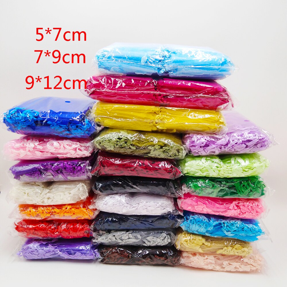 100pcs/lot 5x7 7x9 9x12CM Organza Bags Wedding Party Christmas Decoration Drawstring Bag Pouch Jewelry Packaging Bags