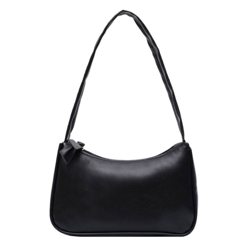 Frauen Mädchen Retro Achsel PU Leder Handtasche Schulter Tasche Baguette Tote Geldbörse: Black