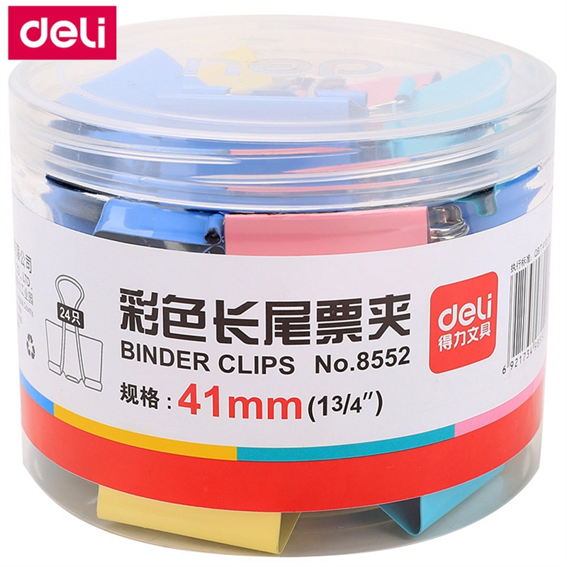 24PCS/BOX Deli 8552 binder clips 1-3/4" (41mm) color clips paper documents clips