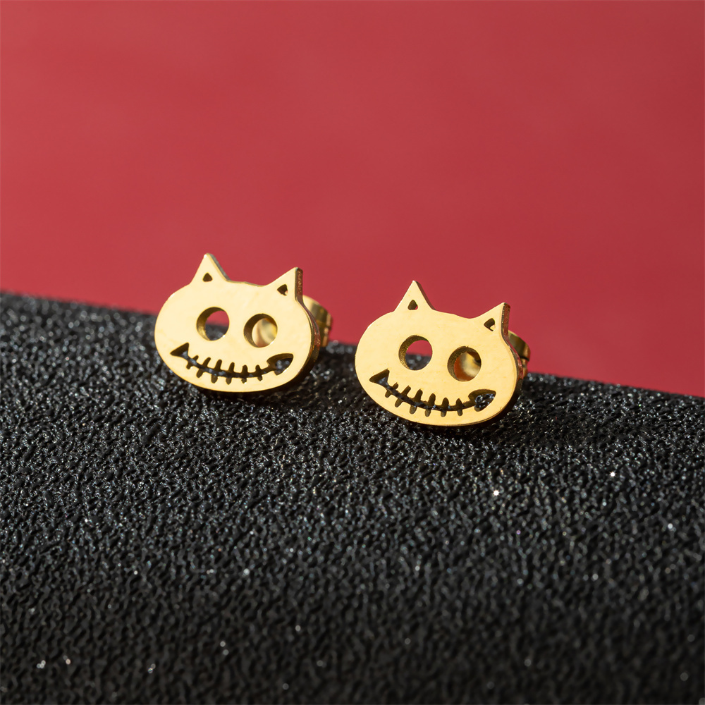 Jisensp 1 paire de boucles d'oreilles chat Animal de dessin animé mignon en acier inoxydable chaton boucle d'oreille pour femmes filles bijoux drôles Oorbellen