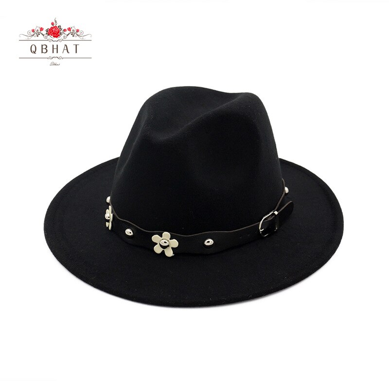 QBHAT European US Classic Wool Felt Fedora Trilby Hats Wide Brim Hat Autumn Winter Women Jazz Formal Cap Casual Gambler Hat