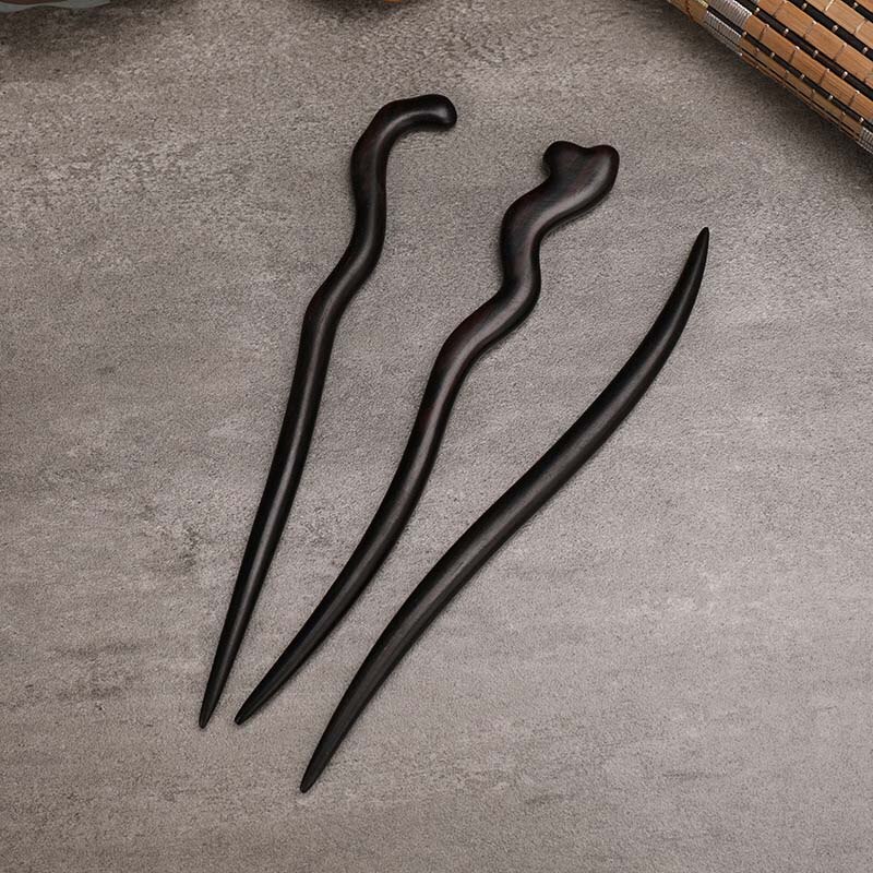 Horquilla china antigua tallada a mano de sándalo negro para mujer, vestido Hanfu, horquillas de madera para el pelo, joyería de peinado en espiral para Cosplay