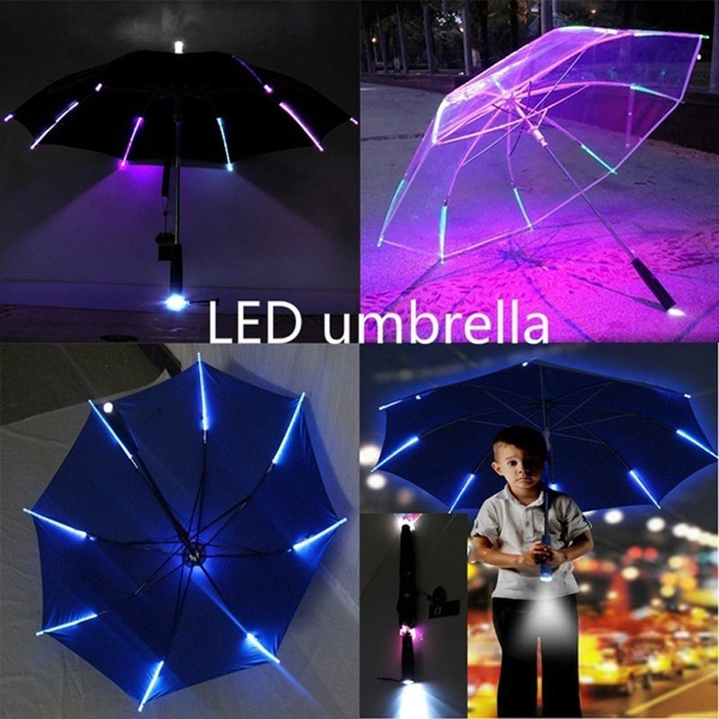 Cool Paraplu Met LED Kenmerken 8 Rib Licht Transparant Met Zaklamp Handvat