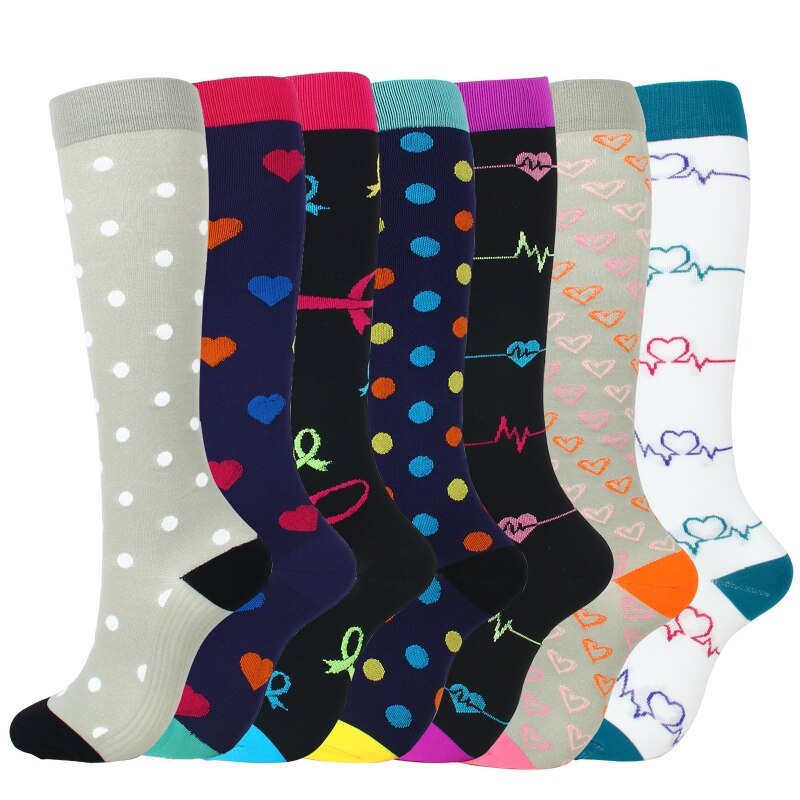 7 paar gemengde compressiekousen, veelkleurige nylon, ademende hardloopkousen