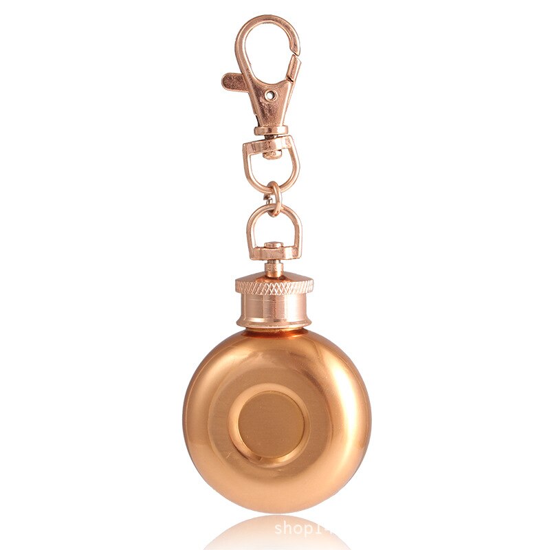 BalleenShiny-Mini Petaca redonda de acero inoxidable, 1oz, 28ml, con llavero, licor, whisky, vino, olla, vasos y botellas pequeños: Rose Gold