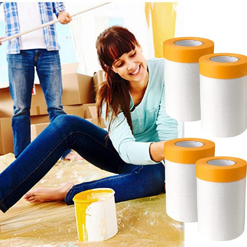 4 Pcs Plastic Dust Sheets Roll 0.55 X 20M Pre-Tape... – Vicedeal