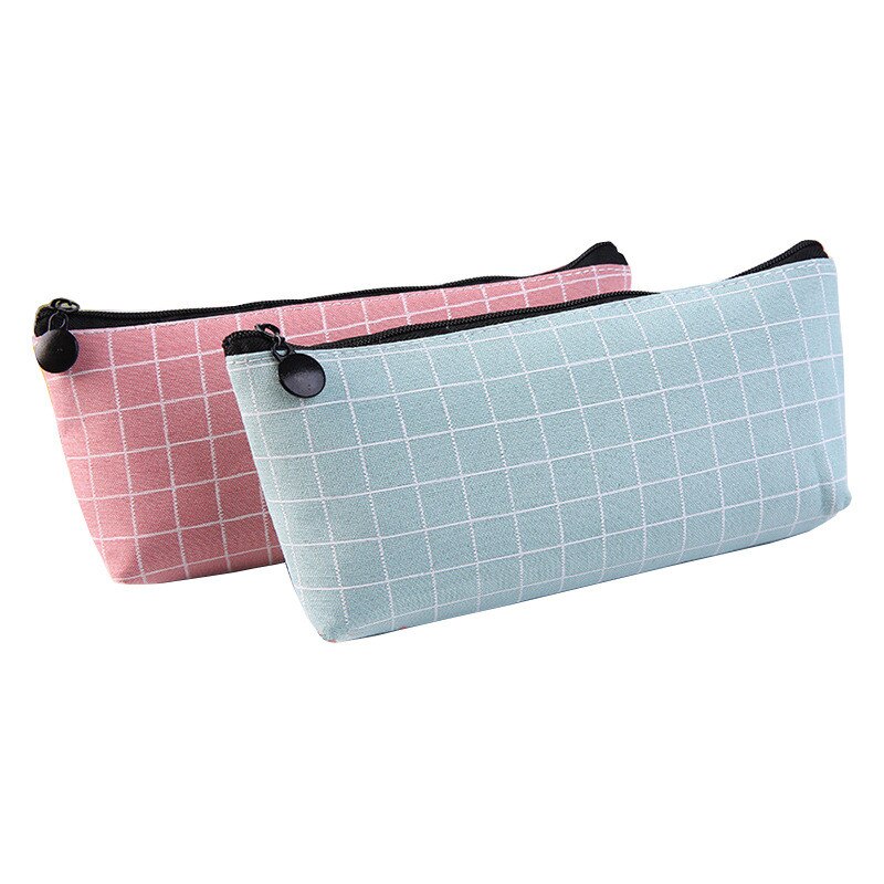 simple pencil case canvas small plaid pen case school pencil case small object storage bag stationery bag