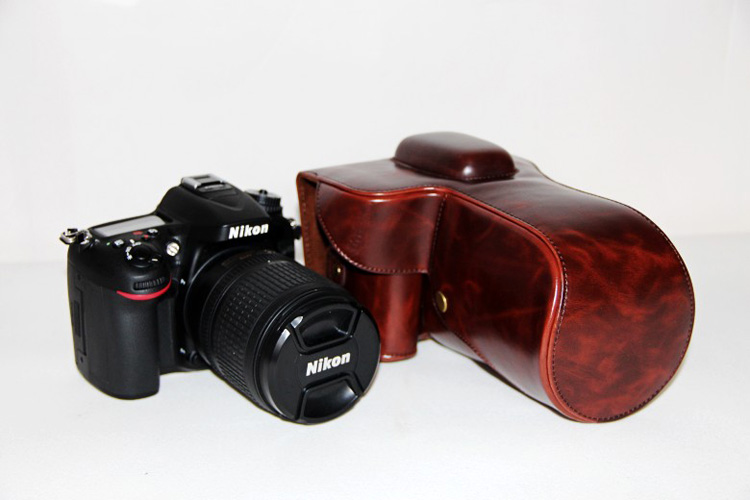 Vintage pu läder kameraväska väska för nikon  d7000 d7100 d7200 kameraväska kaffe svart brun: Kaffe
