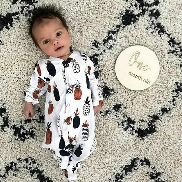 CANIS Autumn Spring Newborn Infant Baby Girl Long Sleeve Pineapple Prints Button Footies Headband Clothes Playsuit