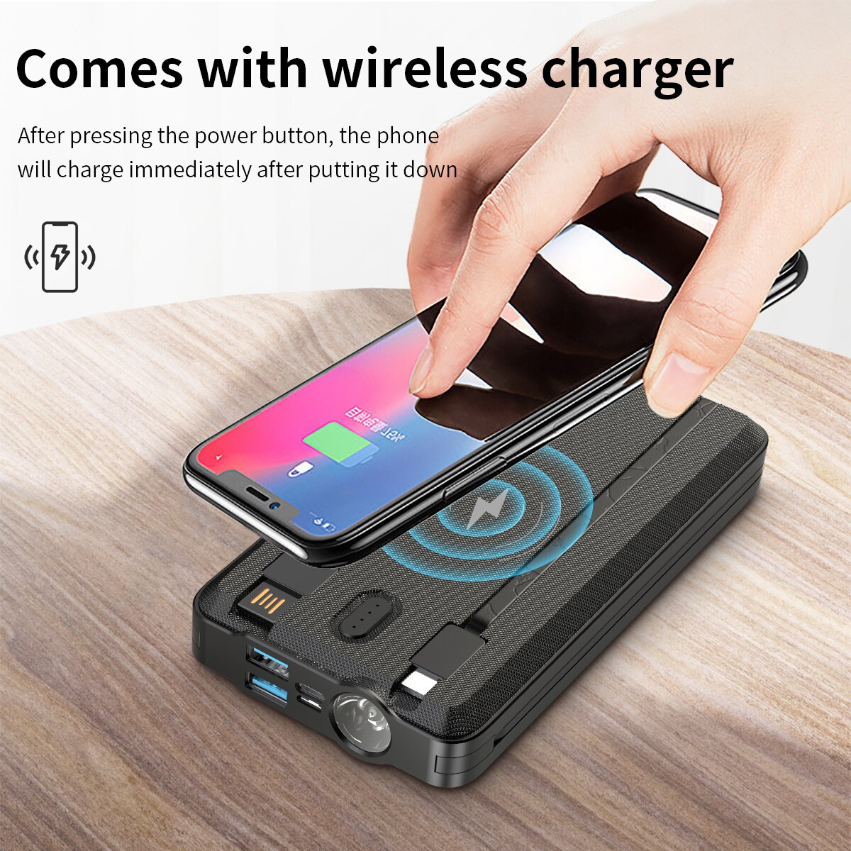 Draagbare 80000Mah Qi Draadloze Opladen Solar Batteery Panel Powerbank Led Emergency Snelle Externe Batterij Voor Samsung Iphone