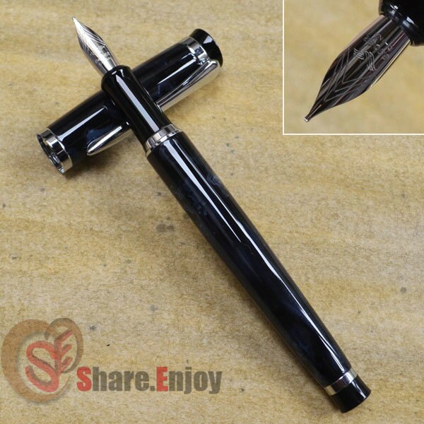 2 stuks baoer 508 zwarte en zilveren medium penpunt vulpen + rollerballpen