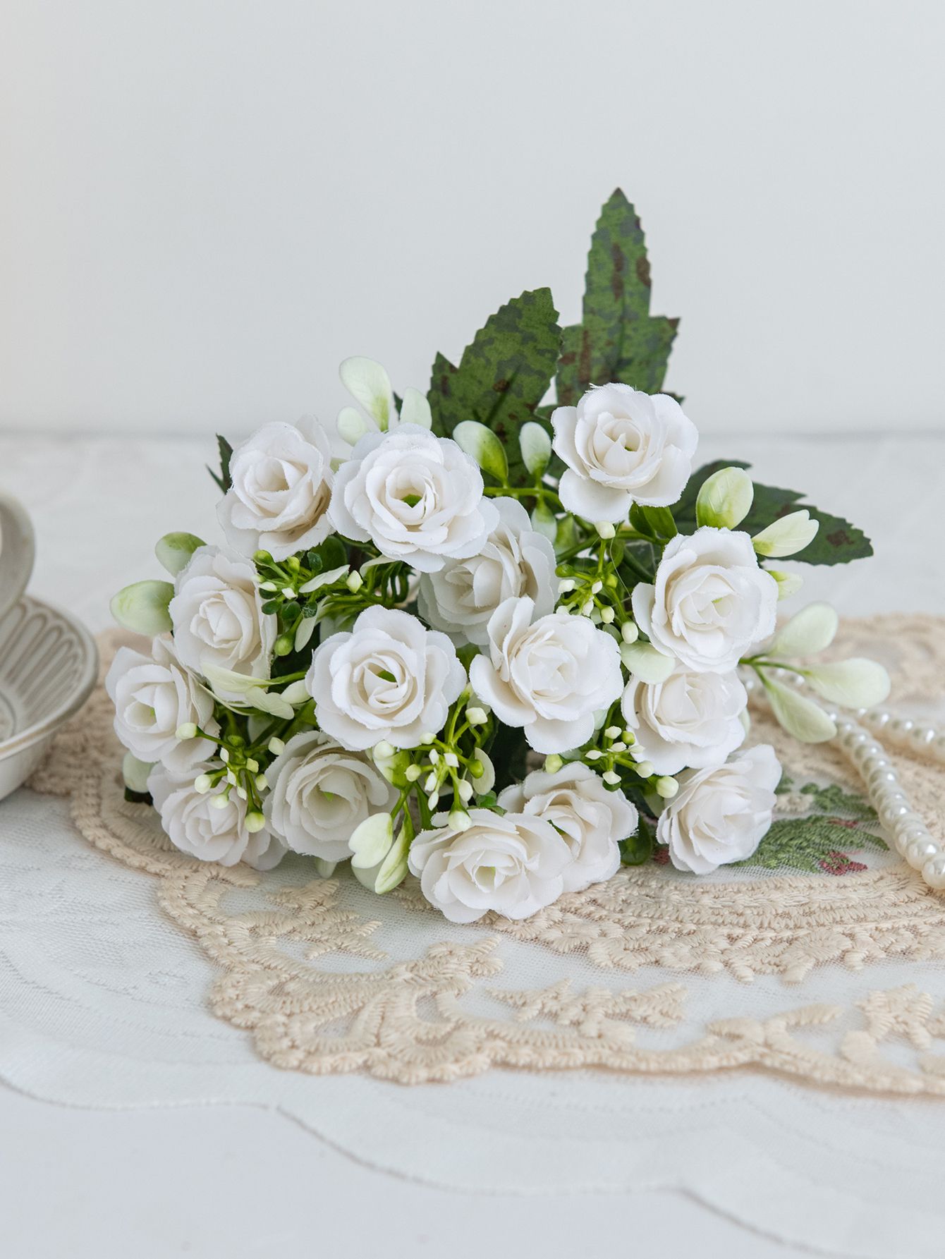 5 fork 15Head Silk Rose For Wedding arch Christmas Wreath Decoration Home Living Room bonsai Photography prop Artificial Flowers: GRAY