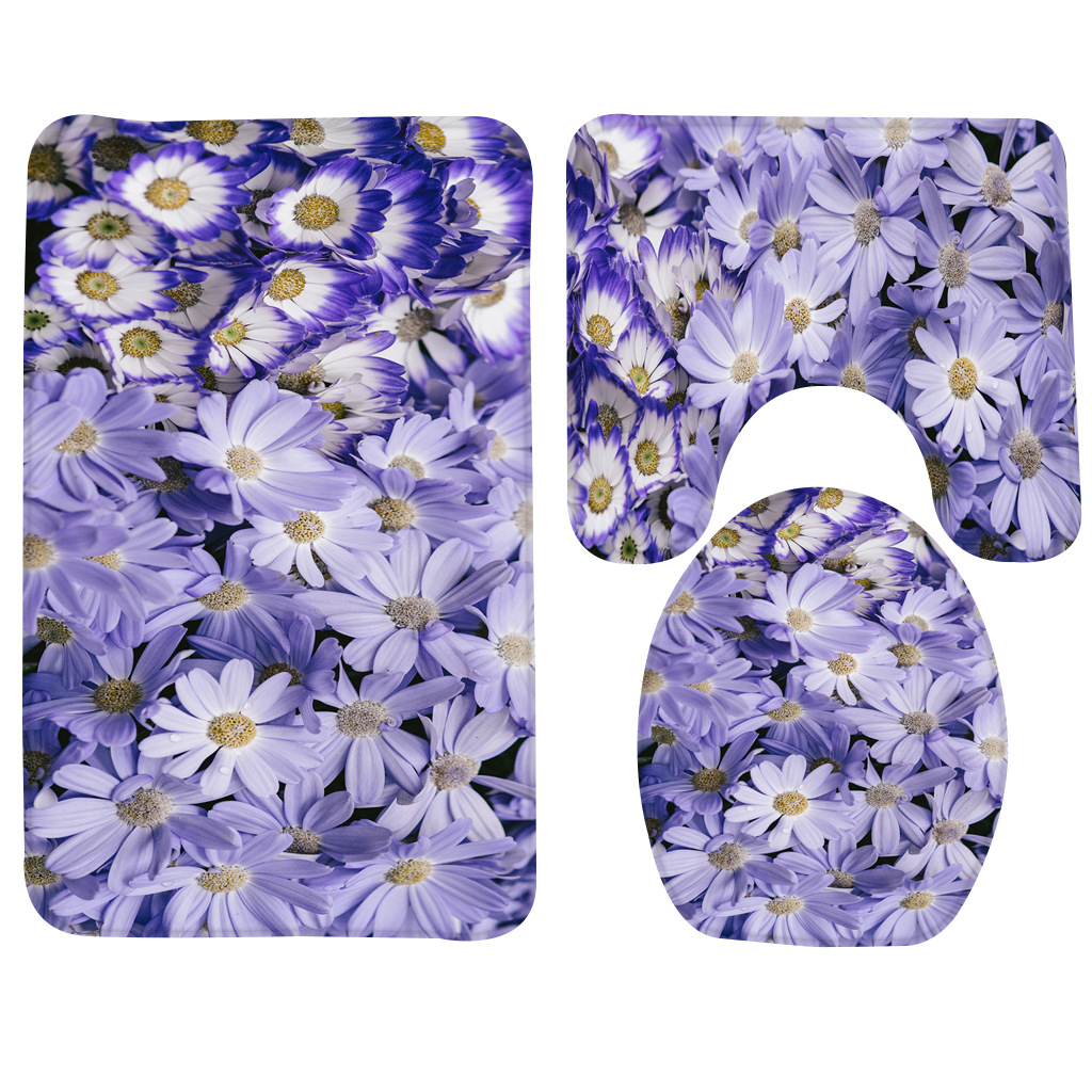 3 Pcs Bath Mat Set Rose Pattern Toilet Mat for Three Sets of Bath Mat Anti Slip Bathroom Rugs and Carpets: 008