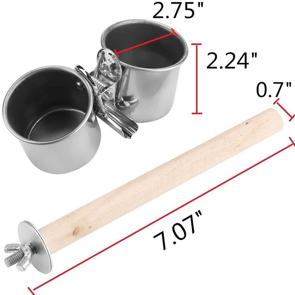 Food Water Feeding Bird Double Cups With Clip Stainless Steel Parrot Feeder Cup Pet Cage Stand Feed Cup Double Cups: Default Title