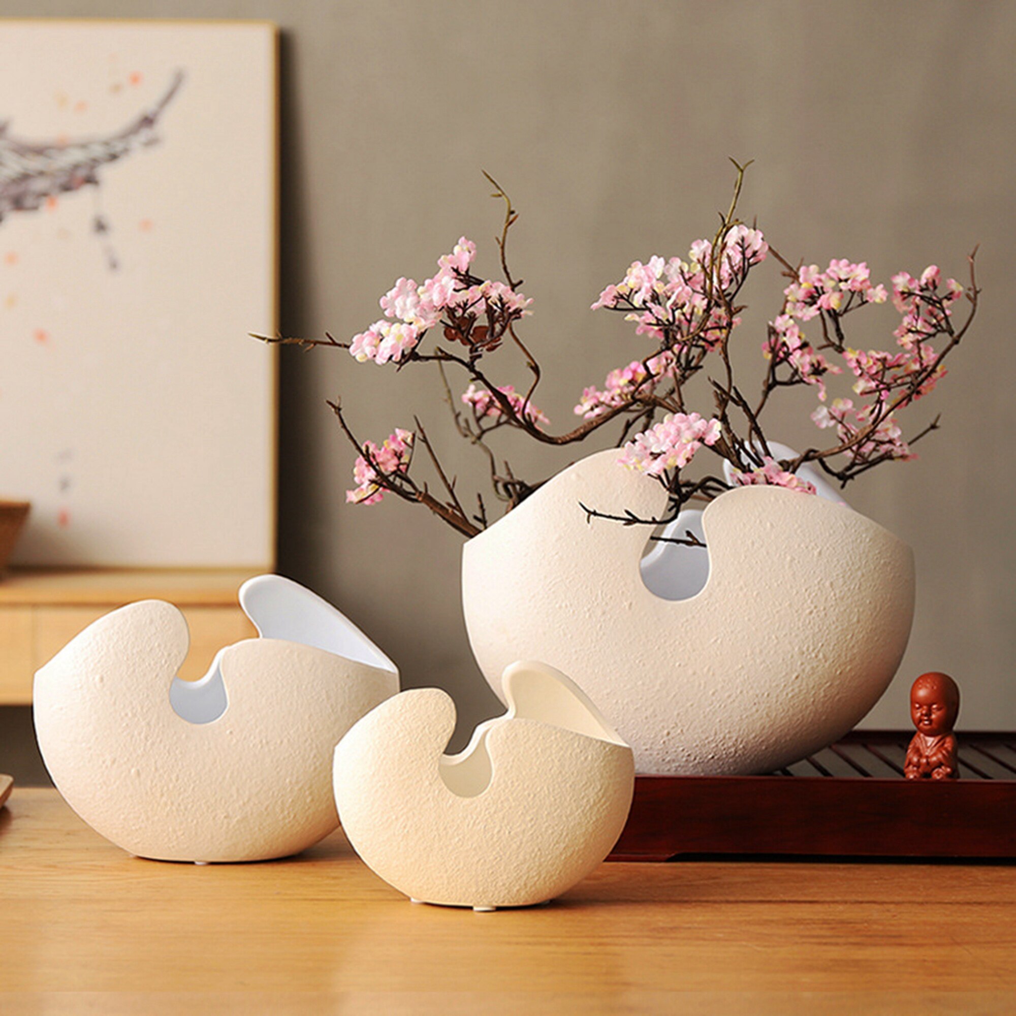 Vase à fleurs en céramique Imitation coquille d'œuf, artisanat chinois, Pots de fleurs hydroponiques en porcelaine, décoration artistique de salon