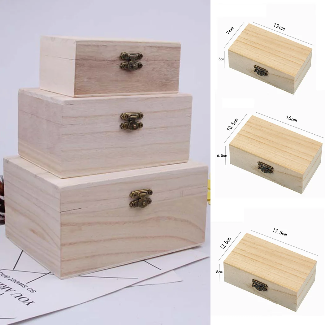 Boîte de rangement rectangulaire en bois pour documents en bois, boîtes de rangement carrées à charnière, boîte de artisanaux, boîte à bijoux, boîtes d'évaluation, 1 pièce, 3 pièces