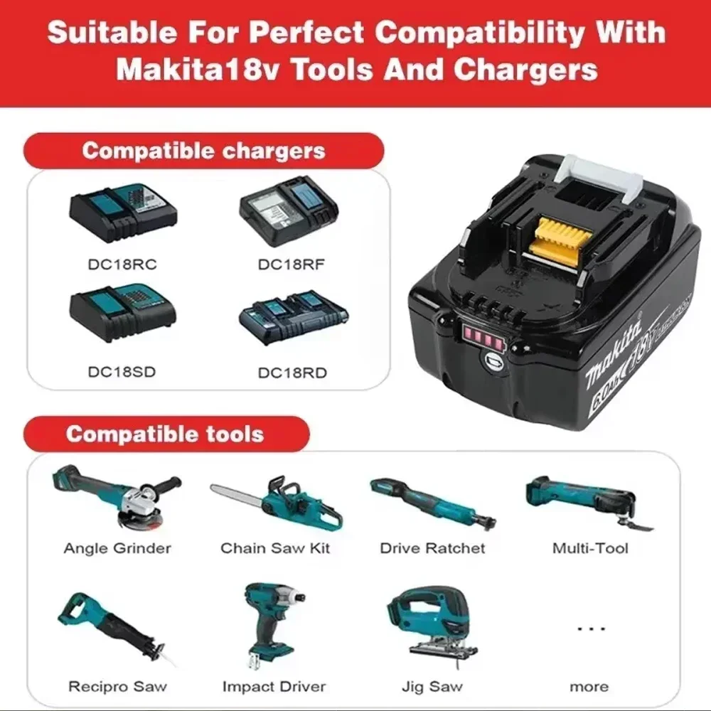 100% batterie Rechargeable d'origine Makita 18V 6.0Ah, pour batterie d'outils électriques Makita BL1830 BL1830B BL1840 BL1840B BL1850 BL1850B