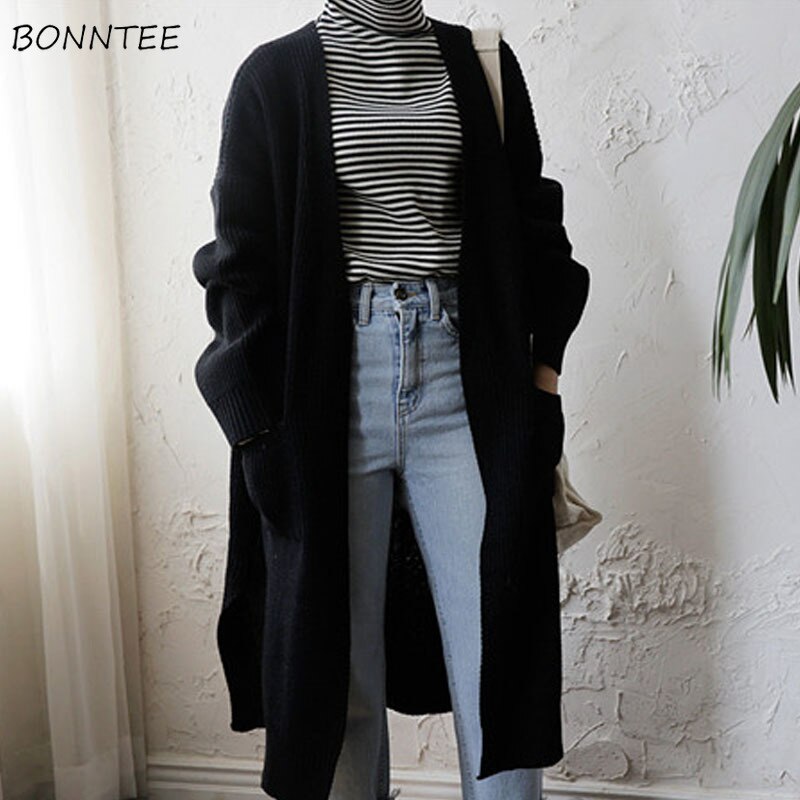 Vesten dames lange mouwen los gebreide dames effen truien koreaanse stijl dames trui warme trendy cardigan