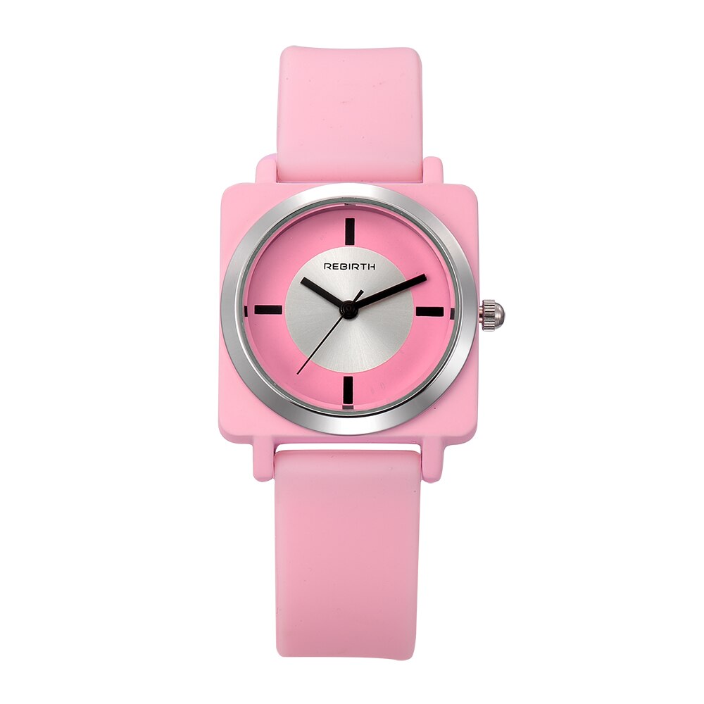 Wedergeboorte Dames Horloges Echt Horloges Siliconen Band Vrouwen Horloges Vierkante Horloge Vrouwen Klok Relogio Feminino Saat: Roze