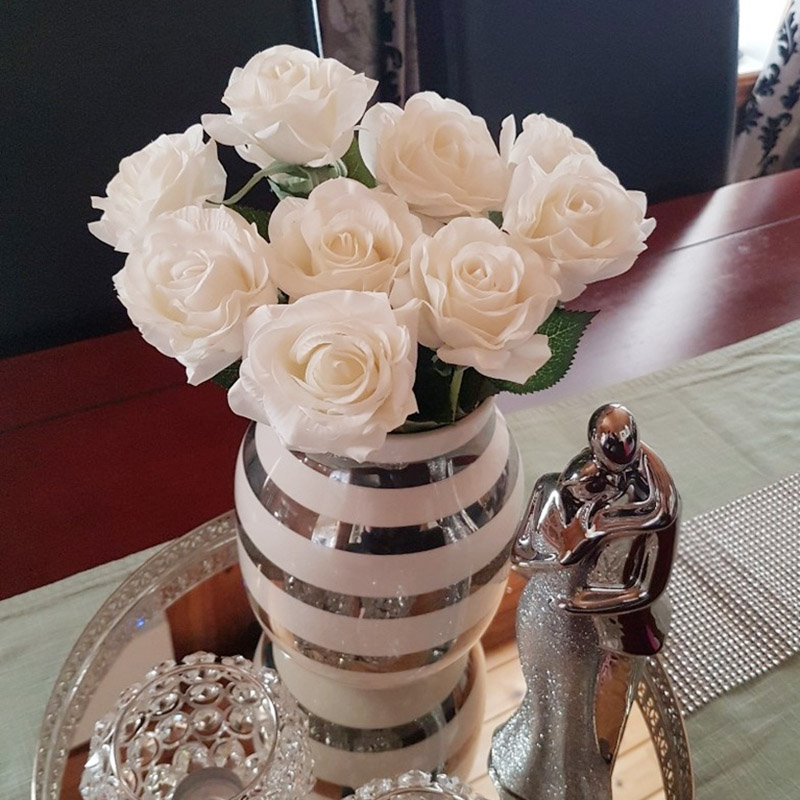10 stk real touch rose blomster flannel blomster buket enkelt hoved rose kunstige blomster bundt til bryllup dekoration boligindretning