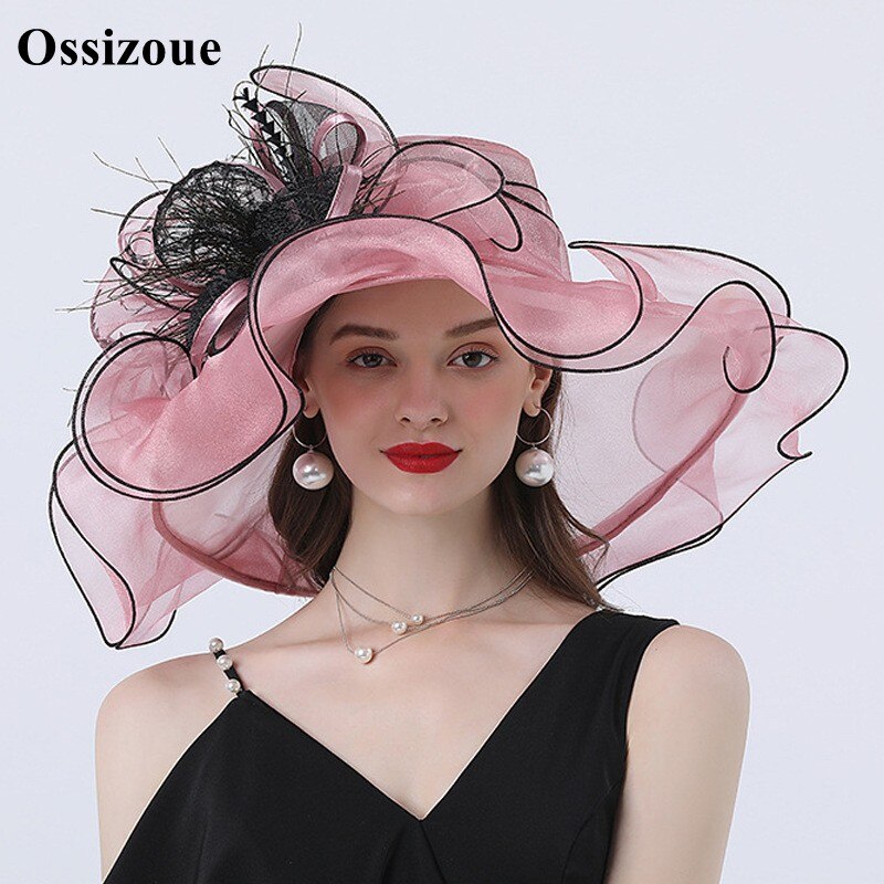 Sage Green Wedding Bridal Sun Hat Flower Bride Hats Foldable Eaves Sandy Beach Blue Summer Formal Pink Hat