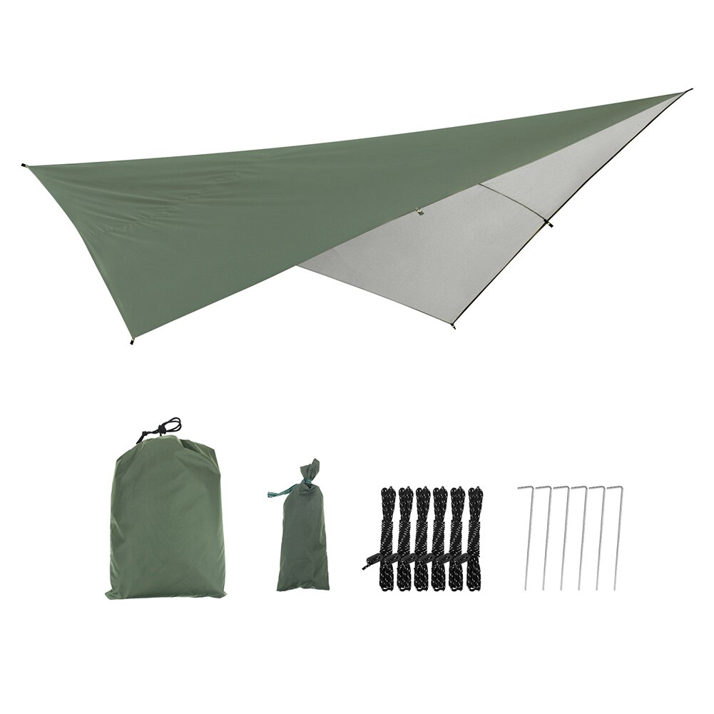 290 x 290cm vandtæt presenning telt skygge hængekøje regnflue uv havemarkise baldakin udendørs camping solsejl ultralet 3 farver: Militærgrøn