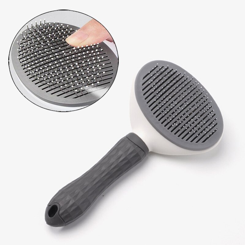 Cepillo de pelo para perros y gatos, peine de masaje de autolimpieza, Golden Retriever, productos para mascotas, accesorios: Fine Gray