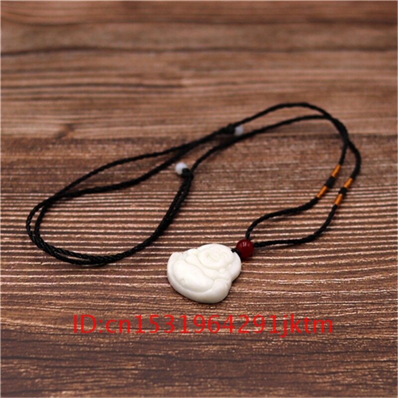 Collier amulette sculptée en Jade blanc pour homme, bijoux à breloque chinoise, accessoires, , bouddha, naturelle