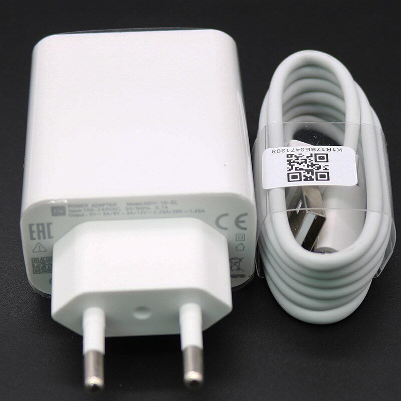 Original Xiaomi MDY-10-EL 27W cargador rápido carga turbo de la UE QC 4,0 adaptador para Mi9 9se 9T Nota 10 Redmi note 8T K20 K30 Pro: EU charger cable