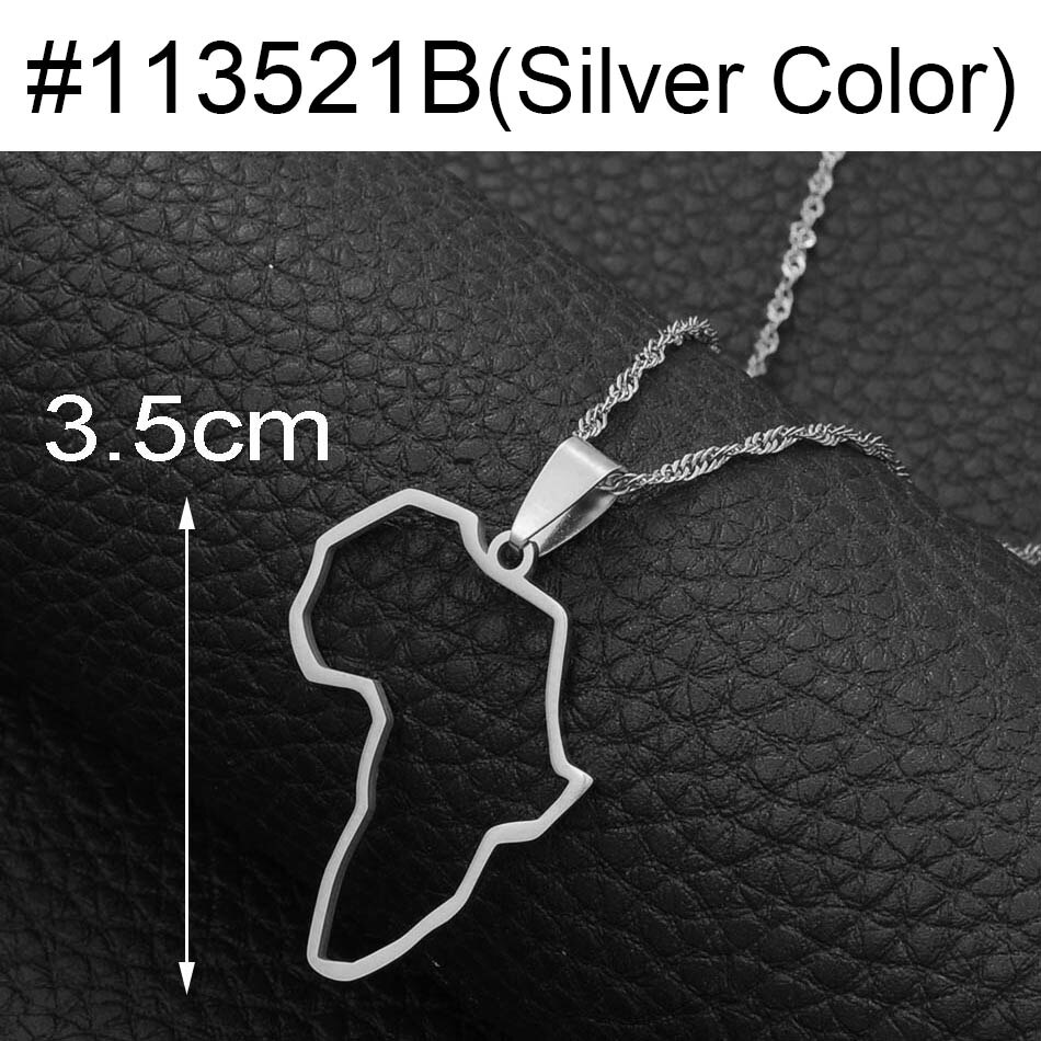 Anniyo áfrica perfil mapa pingente colares cor de ouro contorno mapas africanos jóias etíope nigéria gana congo étnica #113521: Silver Color 3.5cm / 60cm Thin Chain